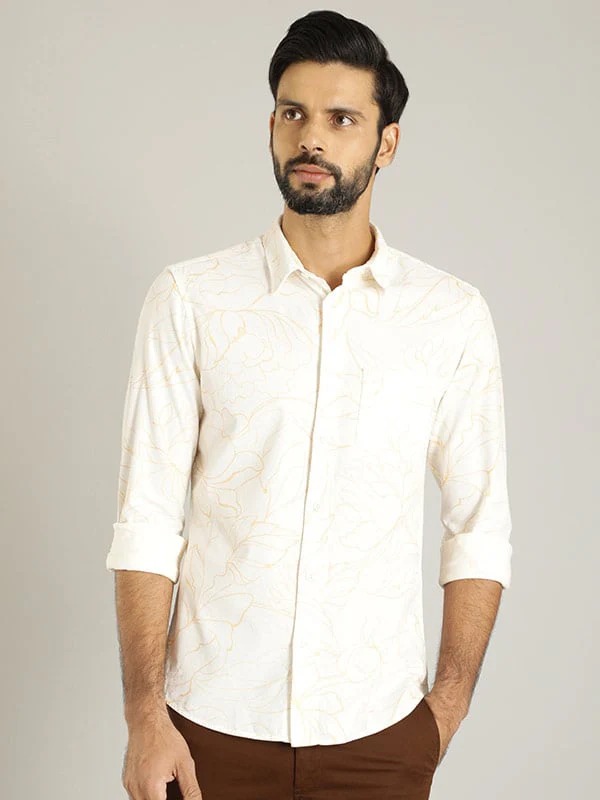 Indian Terrain Men All Over Print White Shirt